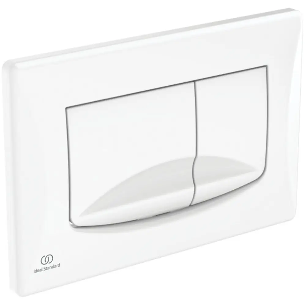 Betätigungsplatte in Weiß von Ideal Standard mit zwei Druckflächen zur mechanischen Auslösung. Stylisches Design für WC-Spülkästen.